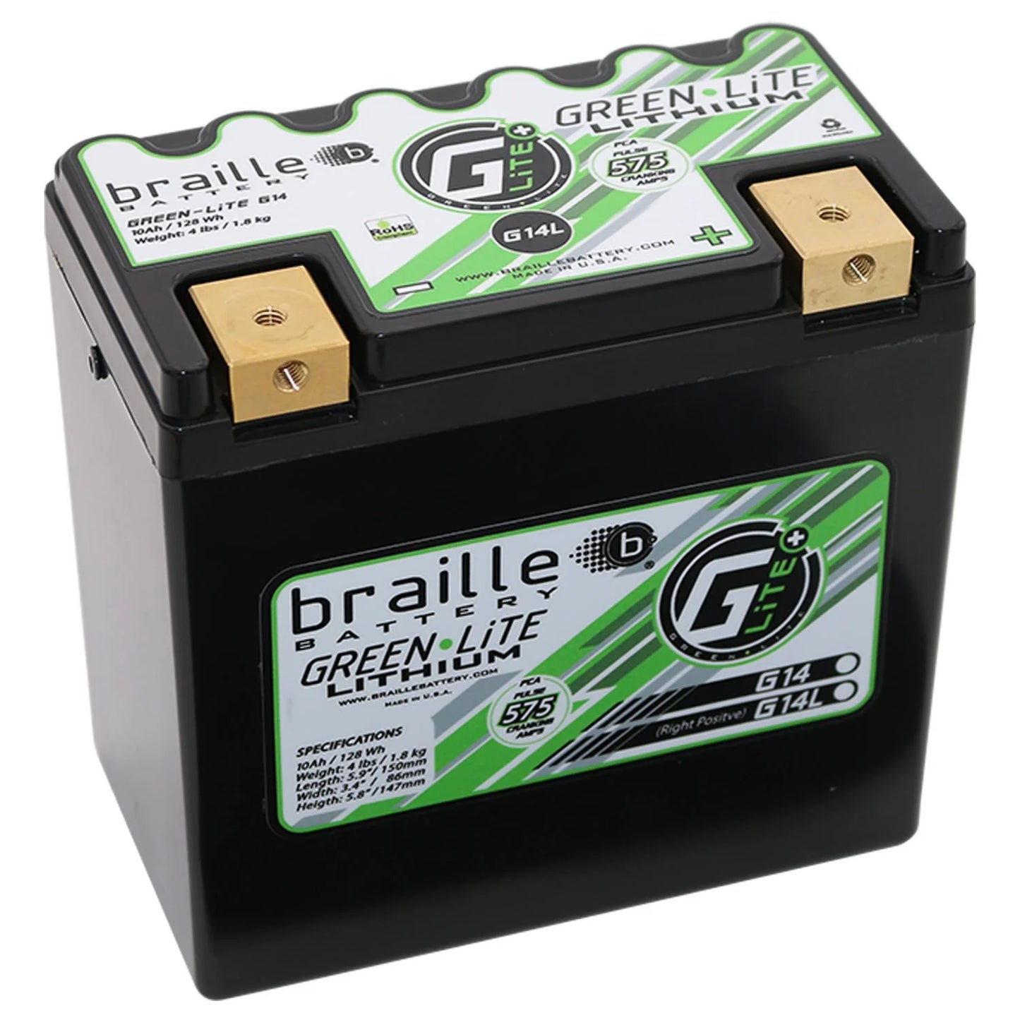 Braille G14LS Lithium Extra Capacity (Right +) Lithium Battery Indian motorcycles with charger