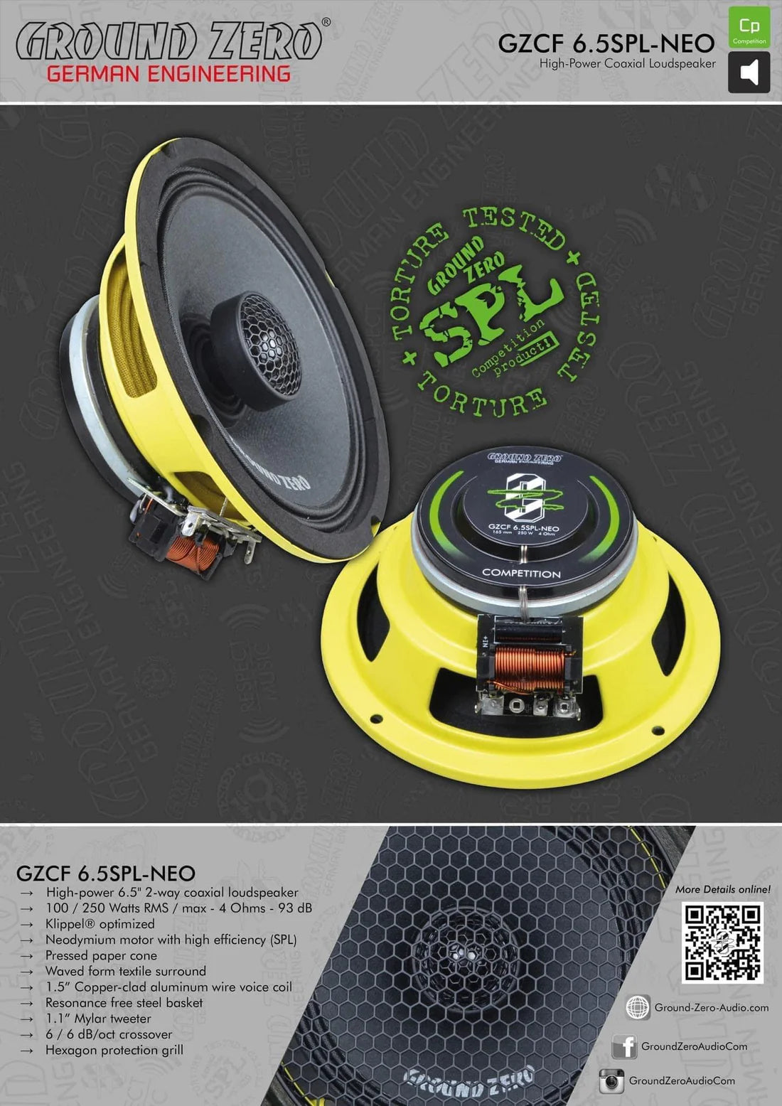 GROUND ZERO GZCF 6.5SPL-NEO 6.5" COAXIAL SPEAKER