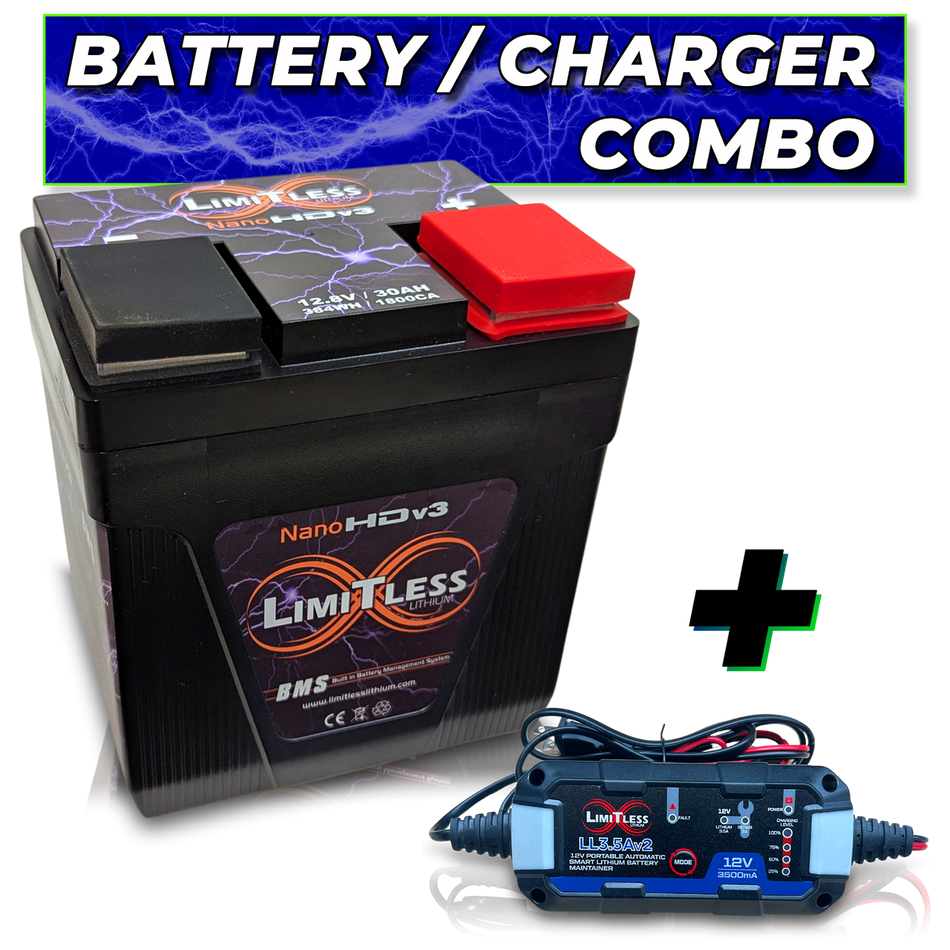 Limitless Nano HD V3 factory fit Harley battery with charger