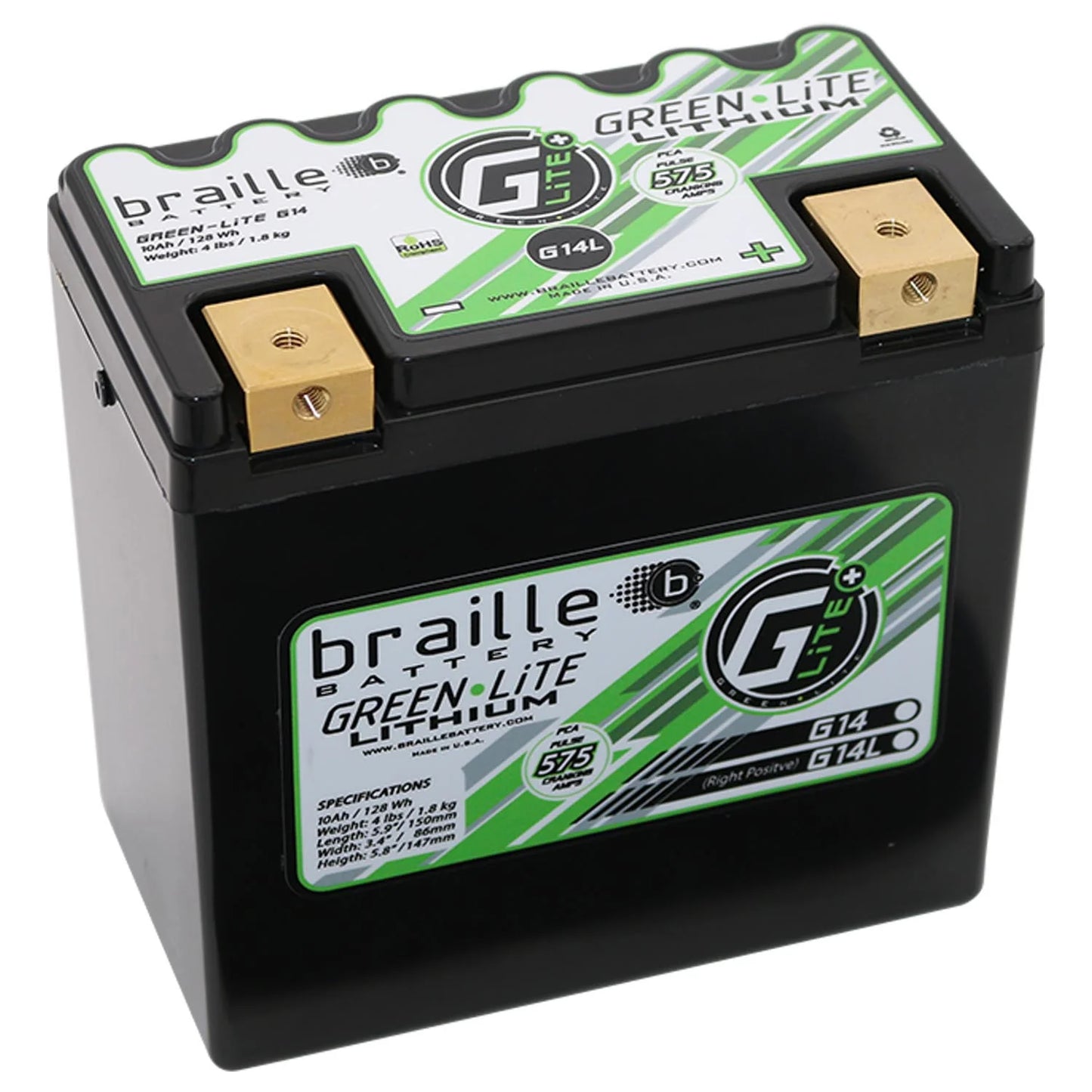 Braille G14LS Lithium  Extra Capacity (Right +) Lithium Battery Indian motorcycles with charger