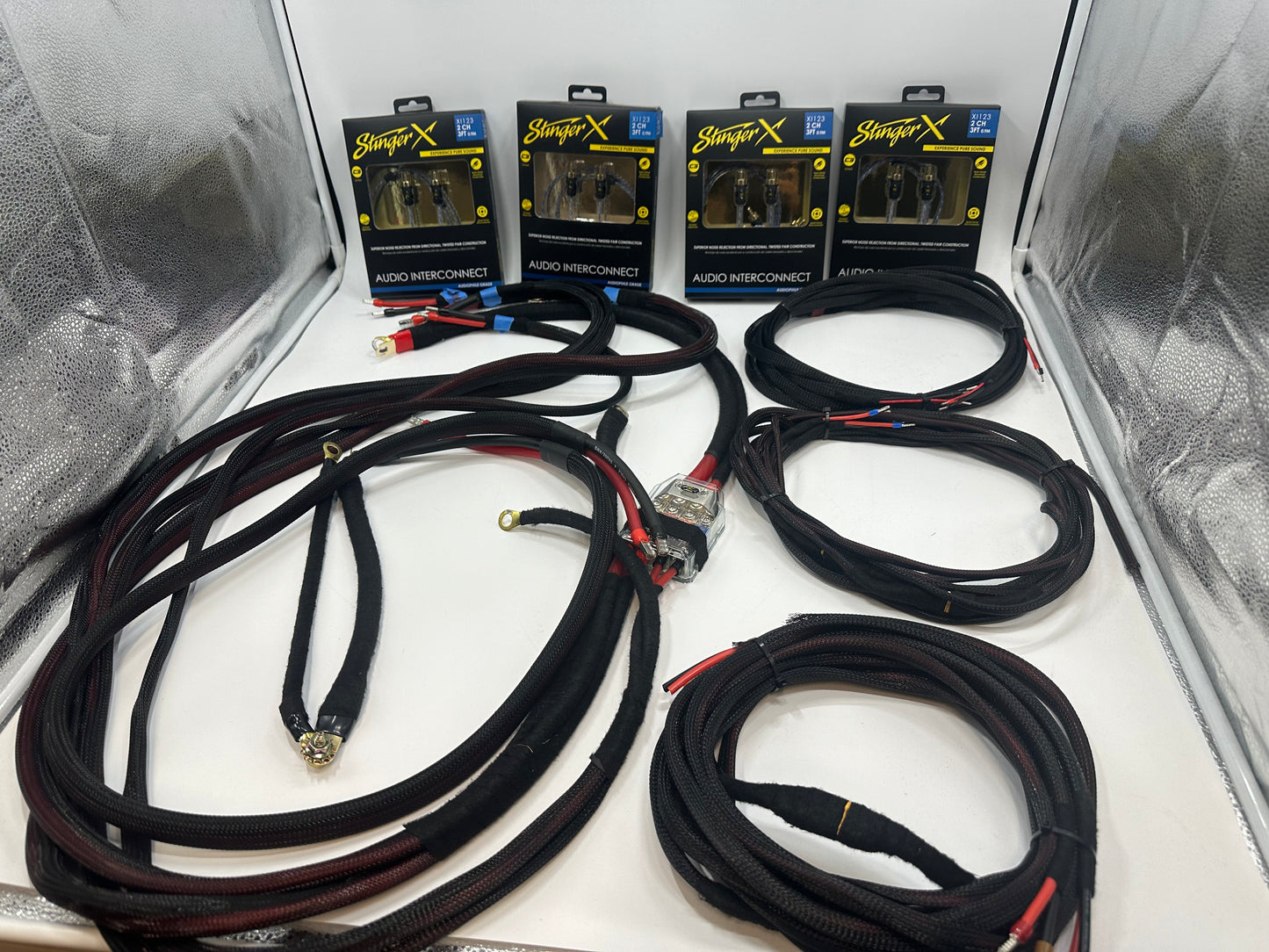 High Power 4 amplifier harness Three 4 gauge power Three 4 gauge ground one 8 gauge power and ground for tour pack