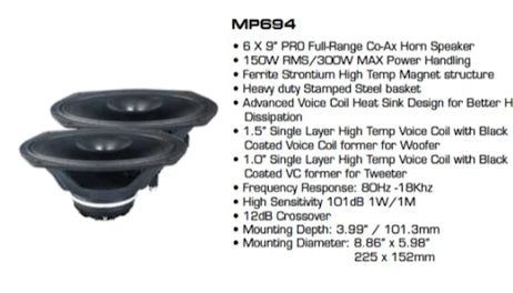 DIAMOND AUDIO MP694 6X9" PRO COAXIAL SPEAKER